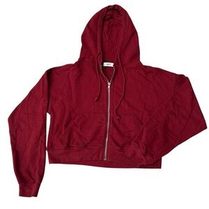 SET Active | Lightweight Sweats Full Zip Cropped Hoodie in Burgundy, Size S